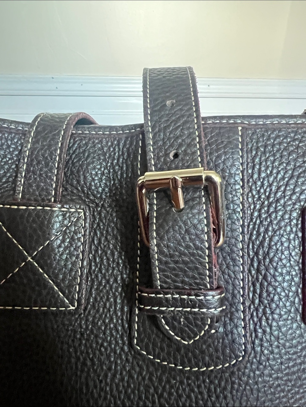 Vintage Dooney & Bourke All Weather Leather Buckle Tote Bag Dark Brown 0S - Picture 3 of 16